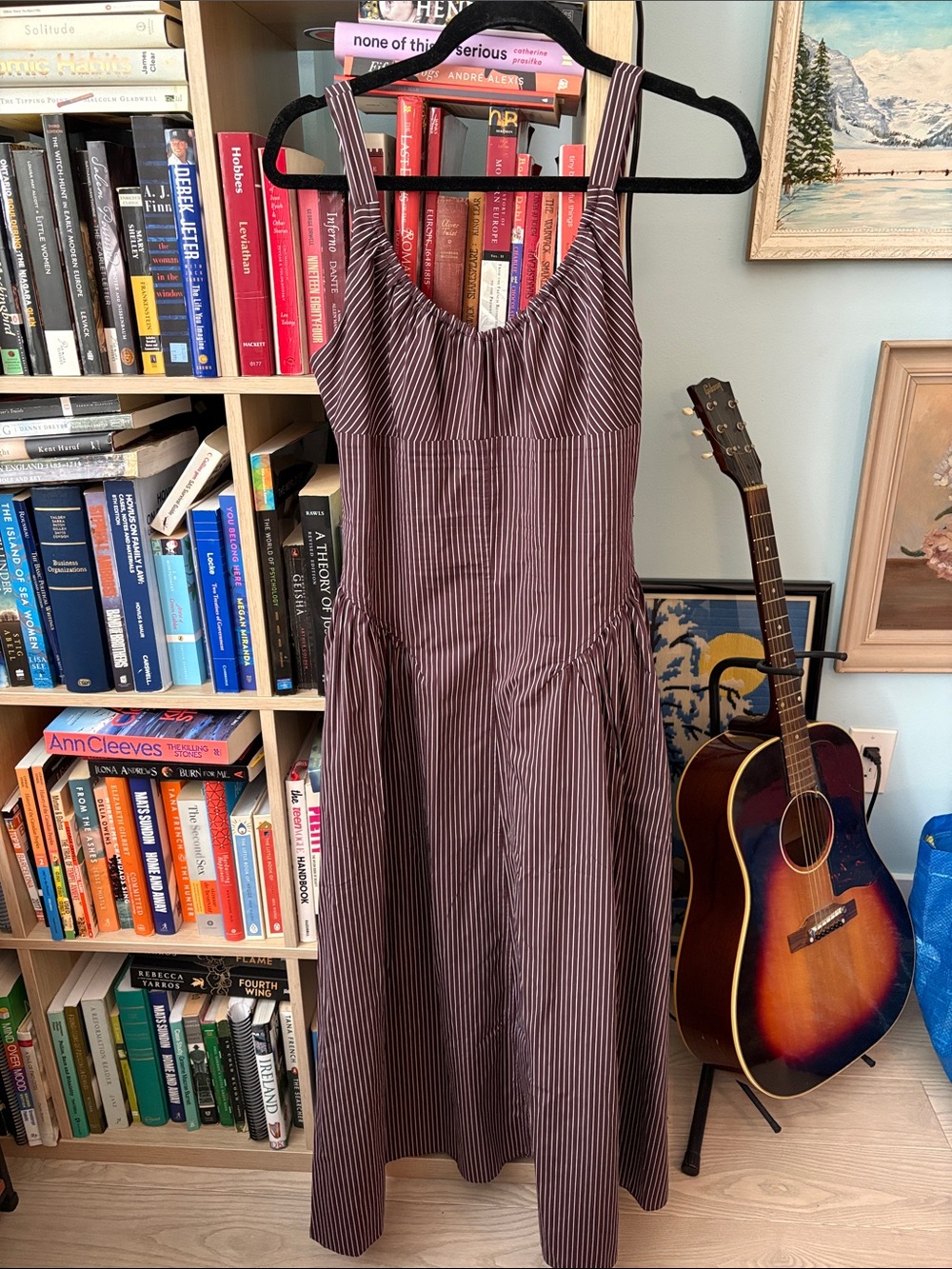 Faithfull the Brand Chocolate and White Striped Maxi Dress